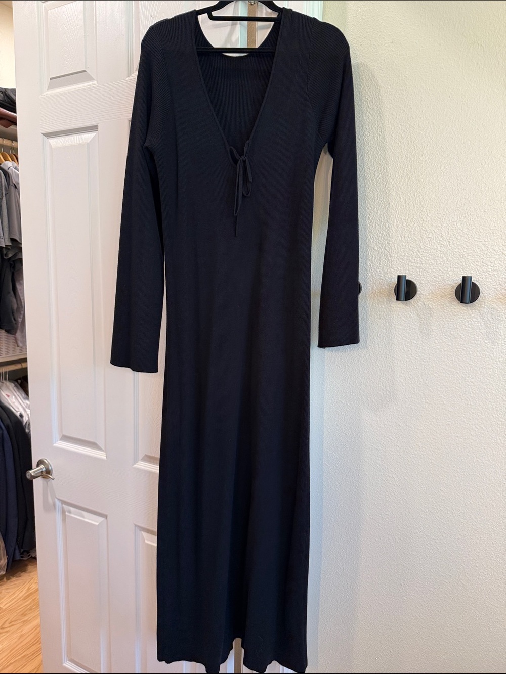 Show Me Your MuMu Black Long Sleeve V-Neck Tie Maxi Dress